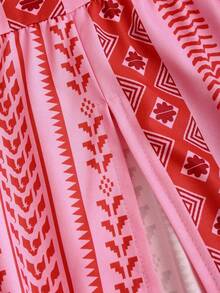 Women's Long Floral Bohemian Style Dress, Printed Halter Dress - Red - View 8