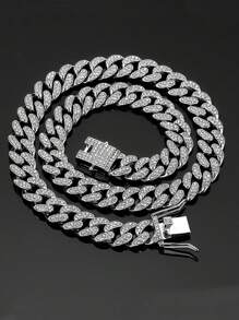 1pc European & American Hip Hop Street Style Full Rhinestone Chain Necklace, Unisex Bracelet, Fashionable Jewelry, 20-60CM