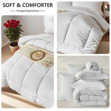 7Pcs/5Pcs Chic Bed Comforter Set, Designed With Geometric Quilting, Suitable For Hotel Bedroom Room Decor, Suitable For All Four Seasons, Soft And Comfortable Summer Bedding Set, Including 1 Comforter, 4 Pillowcases, 1 Flat Sheet And 1 Fitted Sheet. - White - View 3