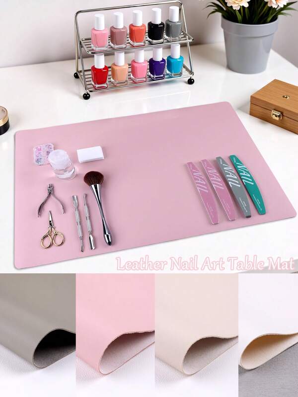 Nail Art Table Mat, Pink White Soft Microfiber PU Leather Nail Pad, Foldable Nail Art Rest Pad, Reusable Nail Mat For Table Desk, Acrylic Nail Desk Mat For Nail Cushion