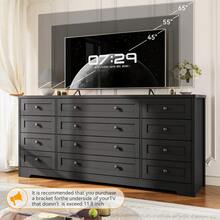 LIZHOUMIL 12 Drawers Wood Dressers For Bedroom,16" Wide TV Stand Dresser For 65 Inch TV,Long Wooden Dresser For Living Room, Hallway - 黑色 - 查看 2