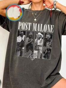 Posty Malone Tour Vintage Rap Country Concert Printed TShirt,Women Oversized Y2K Western Cowgirl Bootleg Cotton Crew Neck Summer Festival Vacation Top - AA8 - 查看 2