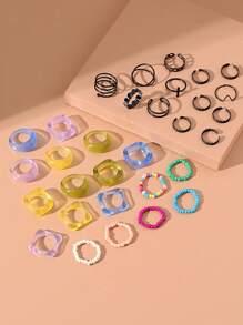 30 件随机颜色花朵装饰戒指情人节 - 彩色 - 查看 11