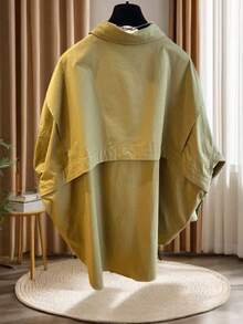 Casual Drop Shoulder Long Sleeve Shirt, Made Of Non-Stretch Fabric, Suitable For Everyday Wear Spring - Khaki - View 2