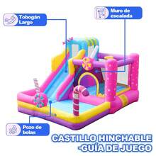 Castillo hinchable grande, equipamiento para parques infantiles aéreos, piscina grande, equipamiento para parques infantiles grandes, toboganes, toboganes acuáticos, piscina de bolas, estructura para saltar, equipamiento para parques infantiles aéreos grandes, color rosa, toboganes, soplador. - Rosa Pálido - Ver 6