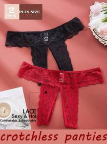 2 pezzi Mutandine in pizzo sexy senza cavallo, biancheria intima morbida e comoda per occasioni intime di taglie forti