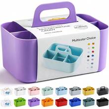 Multiuse Caddy Organizer With Handle, Stackable Plastic Tote Bin - Art Craft Supplies, Office, Desk, Stationery Pen Holder, Kitchen, Utensil, Makeup, Bathroom, Shower, Cleaning, Dorm Organizer, Purple