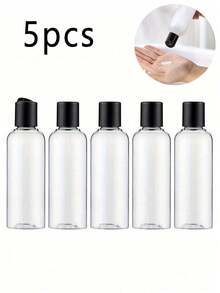 5 件可挤压瓶、分装瓶、透明圆肩瓶带翻盖蝴蝶盖旅行瓶空化妆品样品分配器容器、空透明塑料瓶可再填充挤压、旅行容器小防漏挤压瓶带黑色翻盖用于洗漱用品、洗发水、旅行装化妆品、居家旅行返校男女通用、旅行瓶、旅行必需品 - 黑色 - 查看 2