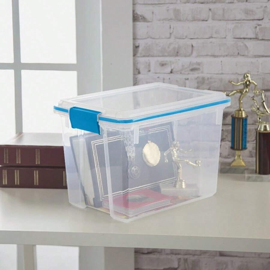 NEW   Small Storage Bin, 20 Quart Clear Plastic Storage Container With Gasket Lid, Blue - 20誇脫 - 查看 1