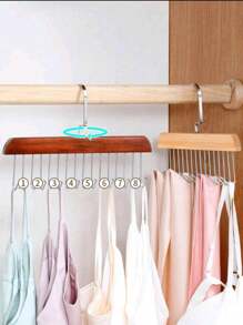 3/1pcs Multi-Functional Wooden Coat Hooks, Clothes Hanger Rack, Closet Storage Organizer With 8 Rotating Hooks, Space Saving For Hanging Shirts, Underwear, Bras, Hats, Ties, Straps, Vests And More. Damage-Free Drying Rack, Essential For Back To School, School Supplies. - Multicolor - View 3
