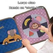 1本Busy Book婴儿早教书动物水果认知益智玩具动物认知布书可反复粘贴书和感官玩具耐用钩环抗撕裂婴儿早教3D撕书 - 彩色 - 查看 6