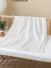 1pc Baby Cotton Hollow Knit Blanket, Comfortable & Delicate Lace Trim, For Daily Use - White - View 6