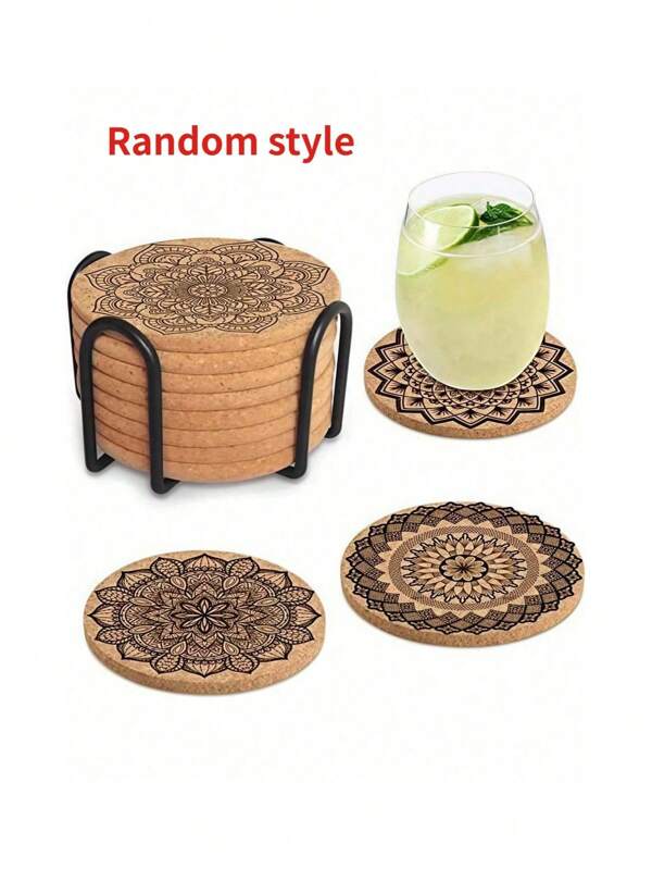 Cork Coasters, Pack Of6/ 8 Cork Coasters, Wooden Reusable Round Coasters, Reusable Absorbent Cup Coaster Mat, Glass Coaster Set For Home, Restaurant, Office And Bar