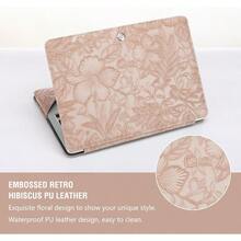 DMOSISO Case Compatible With Book Air 13.6 Inch M4 M3 M2 20252022 Air 13 M1 20222018 Pro 13 M2 M1 20252016 Emed Retro Hibiscus PU Leather Portfolio Protective Stand Cover Pink7001 - 粉色 - 查看 3