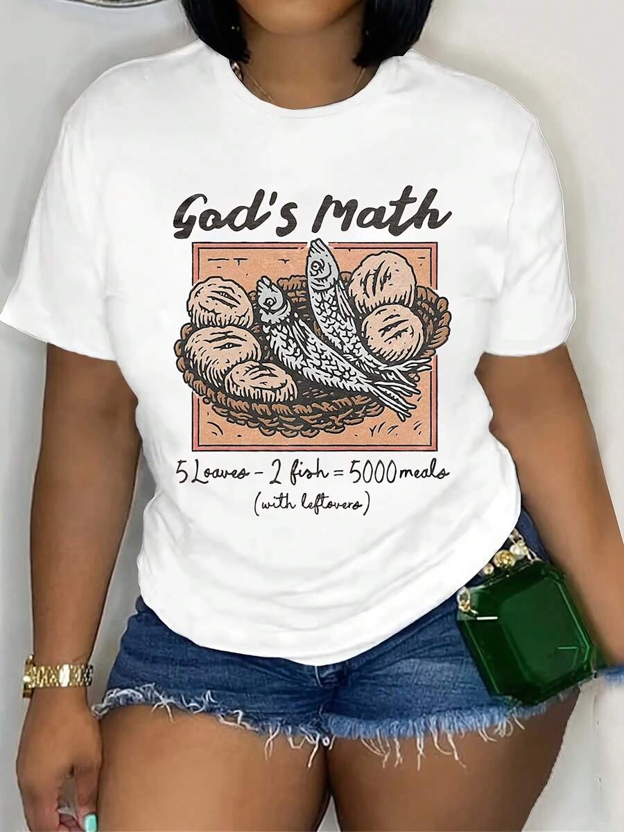 Funny Christian Shirt, God's Math Tee, Loaves And Fishes Tshirt, Vitage Religious T-Shirt, Retro Faith Based Gift For Men Women - 白色 - 查看 1