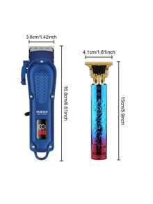 HIENA 2 件/套男士理发套装，配备 T9 刀片、LED 数字显示理发器和集成修剪工具套件，适合家庭使用（另有单个理发器选项） - 藍色 - 查看 7