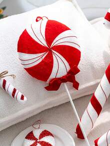 1pc/6pcs Red & White Plush Candy Cane, Christmas Tree Decoration Hanging Ornament, Photography Prop, Suitable For Indoor/Outdoor Christmas, Bar, Party Decor - Multicolor - View 5