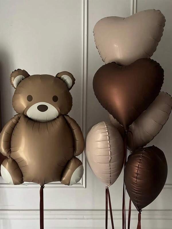 6 قطع/مجموعة بالون فويل بتصميم الدب والقلب بطراز قديم، مناسب لحفلات الزفاف والأعياد الميلاد والذكرى السنوية وعيد الحب وعيد الميلاد، ديكور منزلي داخلي