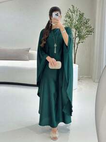 1pc Matte Satin Soft Loose Comfortable Stylish Versatile Abaya, Suitable For Muslim Women's Daily Wear