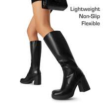 Botas altas hasta la rodilla con tacón grueso y bloque, plataforma con punta cuadrada, de unicolor y con cremallera lateral, de moda tipo go-go - Negro - Ver 5
