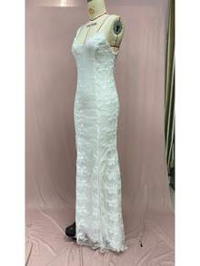 2025 New Dress Long Dress Graduation Season Dinner Party Fashionable High Sexy V-Neck White Suspender Dress - 白色 - 查看 5