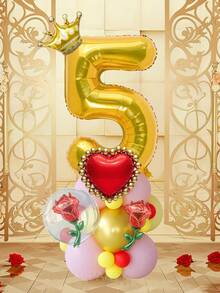 25pcs/Set Royal Princess Theme Luxury Party Decoration Balloon Set - Includes 32-Inch (Approx. 80cm) Deluxe Number Balloons (0-9 Silver/Pearl Pink/Purple/Gold), 18-Inch Clear Balloons, 10-Inch Romantic Heart Balloons (Red/Purple/Pink/Blue), And Exquisite Mini Balloons (Gold Crown/Silver Crown/Shell/Rose/Snowflake), Perfect For Frozen, Ice Palace Theme/Underwater Kingdom Theme/Magic Castle Theme/Rose Garden Theme And Other Royal Princess Style Celebrations, Baby Shower - Multicolor - View 4