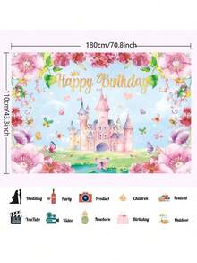 Princess Castle Theme Birthday Party Backdrop Decoration; Butterfly Princess Castle Backdrop, Birthday Party, Theme Party, Photo Studio Photo Background Decoration