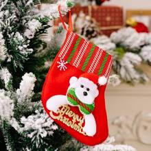 1pc Christmas Stocking Gift Bag, Small Size Candy Decoration Gift Bag With Snowman, Reindeer, Santa Claus Socks Hanging Ornament - Multicolor - View 18