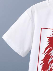 Áo thun tay ngắn in họa tiết hoạt hình và quần short cho bé trai mùa hè - Đỏ - Xem 2