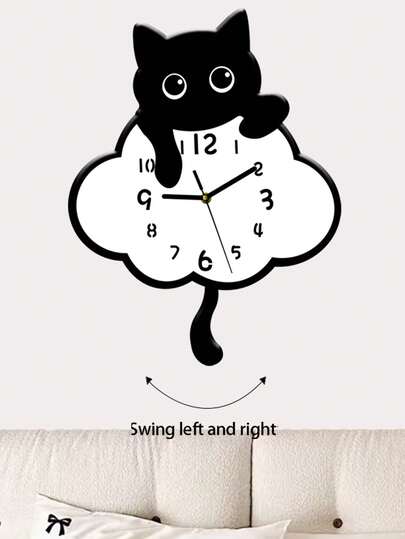 Pc, Unique Lovely Kitten Wand Clock, Tail Swinging Function, Silent No Ticking, Room ation, Living Kitchen s. Home ations view 5