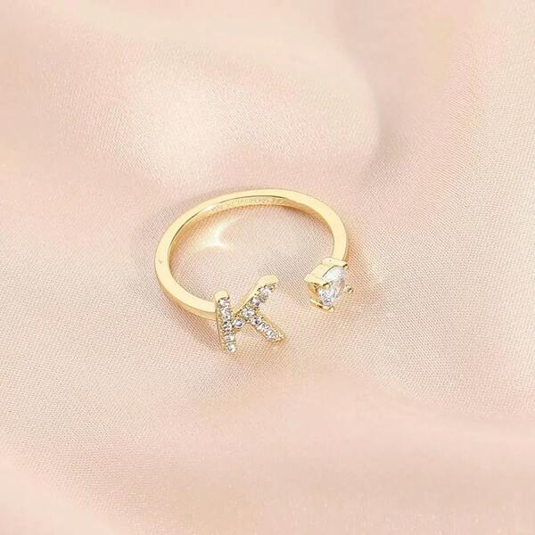 1pc Elegant Zirconia Letter A-Z Ring, Luxury Adjustable Party/Gift Jewelry For Girlfriend