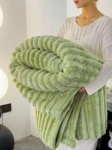 1pc Faux Rabbit Fur Striped Fleece Blanket, Tie-Dye Fuzzy Super Soft Plush Cozy Throw Blanket, Warm Reversible Thick Bed Blanket For Sofa Living Room Bedroom Year-Round Use