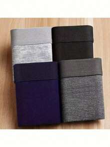 4pcs Men's Cotton Boxer Briefs - Breathable Stretch Comfort Waistband, Mid-Stretch Fabric, Solid Colors For Casual & Athletic Wear  Basics    Plain    Mid Rise - 混合顏色 - 查看 4