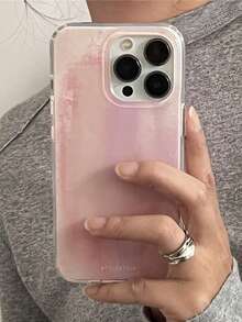 夏日糖果色渐变污渍手机壳适用于 16 15 Pro Max Plus 13 12 11 韩国 INS 保护软背壳 - 暈染粉 - 查看 3