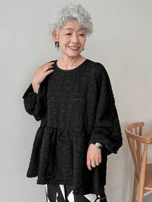 FRIFUL Women's Casual Solid Color Textured Loose Sweatshirt, Autumn,Long Sleeve Tops,Ruffle