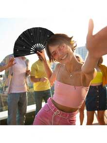 1把闪亮折叠手扇，女士适用，适合舞蹈表演、大型派对、海滩、嘉年华、便携配饰、生日主题表演和节日庆典。 - 彩色 - 查看 3