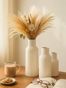 Minimalist Ribbed White Vases, 1/3pcs Decorative Faux Ceramic Look For Fall Home Decor, Modern Dried Flower Display, Great Gift For Living Room, Entryway, Dining Table Room Decor Flower Vase Glass Vase