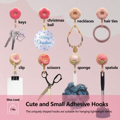 4 Packs Cute Flower Wall Hooks For Hanging Lightweight Items, Pink Adhesive Hooks, Plastic Hook, Small D Rative Hook For Home, Kitchen, Bathroom, Office, Multi-Purpose Wall Organizer, Space-Saving Solution, Easy Peel And Stick Adhesive, Lightweight D Ration, Kid-Friendly Floral Design, Ideal For Keys, Jewelry, Hats, Towels, Bags, Mugs, Plant Accessories, Compact Hidden Hardware, Modern Home D R Accent, Durable Plastic Construction