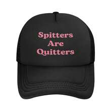 Spitters Are Quitters Funny Trucker Hat - Breathable Mesh Back, Adjustable Snap Closure, Black With Pink Lettering, Unisex Humorous Design Easter Or Casual - Black - View 1