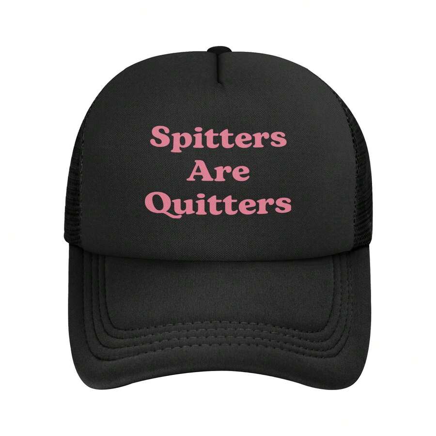 Spitters Are Quitters Funny Trucker Hat - Breathable Mesh Back, Adjustable Snap Closure, Black With Pink Lettering, Unisex Humorous Design Easter Or Casual - màu đen - Xem 1