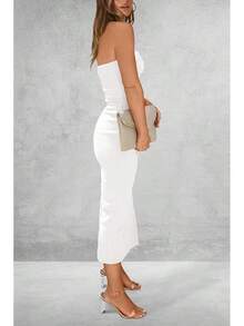 Women's Summer Bodycon Maxi Tube Dress Ribbed Strapless Side Slit Long Going Out Casual Elegant Party DressesHalloween Christmas New Year - 白色 - 查看 2