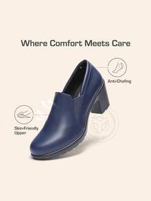 Women's Chunky Low Block Heel Pumps Comfort Oxfords Shoes Casual Loafers - Màu xanh hải quân - Xem 2