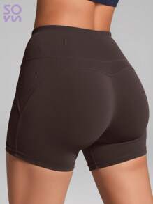 Soyun Women's Hip-Lifting Yoga Pants Shorts Loose Outdoor Sports Leisure And Entertainment Gym Travel - Coffee Brown - View 2