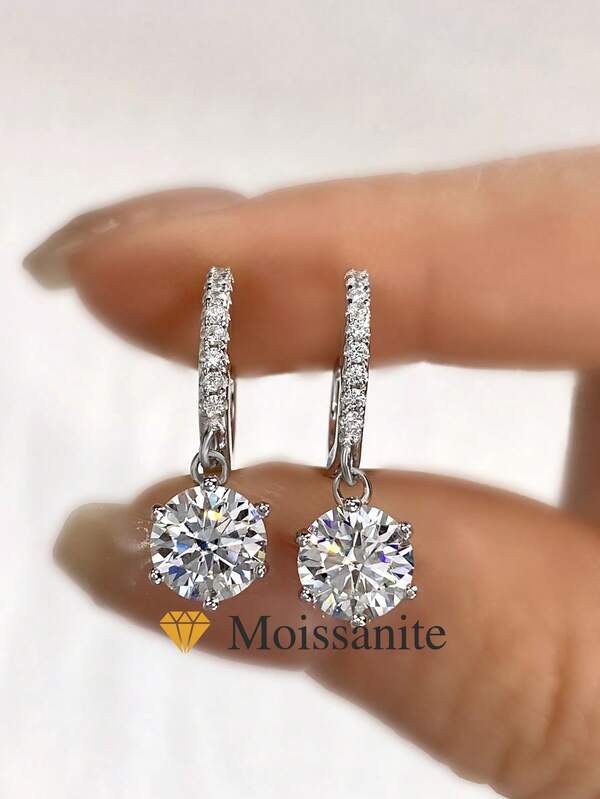 1 Pair Six-Claw Earrings 1.0CT Moissanite Diamond Earrings S925 Sterling Silver Wedding Earrings Engagement Stud Earrings Luxury Jewelry For Gifts Girls Women Anniversary