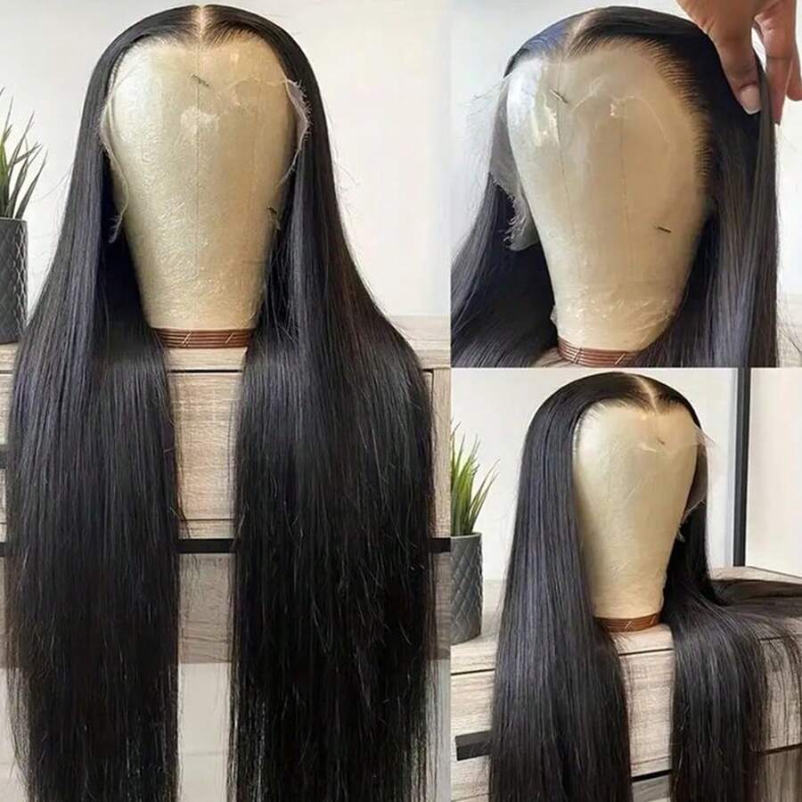 13X6 Free Part Platinum Blonde Lace Front Wigs 28 Inch Pre Plucked Long Straight Hair Wigs Glueless Soft Ash Blonde Colored Wigs Heat Resistant Fiber Hair Synthetic Lace Front Wigs For Women For Daily Christmas Party Cosplay Use - màu đen - Xem 1
