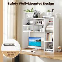 Desktop Bookshelf, Desk Hutch Dorm W/ 7 Cubes & 3 Adjustable Shelves, Desk Shelf For Up To 27" Computer Monitors, Wooden Desktop Storage Organizer For Dorm College Office Home (White)