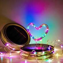 Solar Mason Jar Lid String Lights, 3/6/9/12/30Pack 20 Led 6.6FT String Fairy Star Firefly Jar Lids Lights With Hangers Included (Jars Not Included), For Mason Jar Patio Garden Wedding Lantern - Colored Light - View 2
