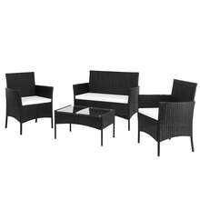 Conjunto de conversación para exteriores de 4 piezas de ratán negro con cojines, conjunto de conversación para patio, conjunto de sofá de ratán para jardín, terraza - D - Ver 12