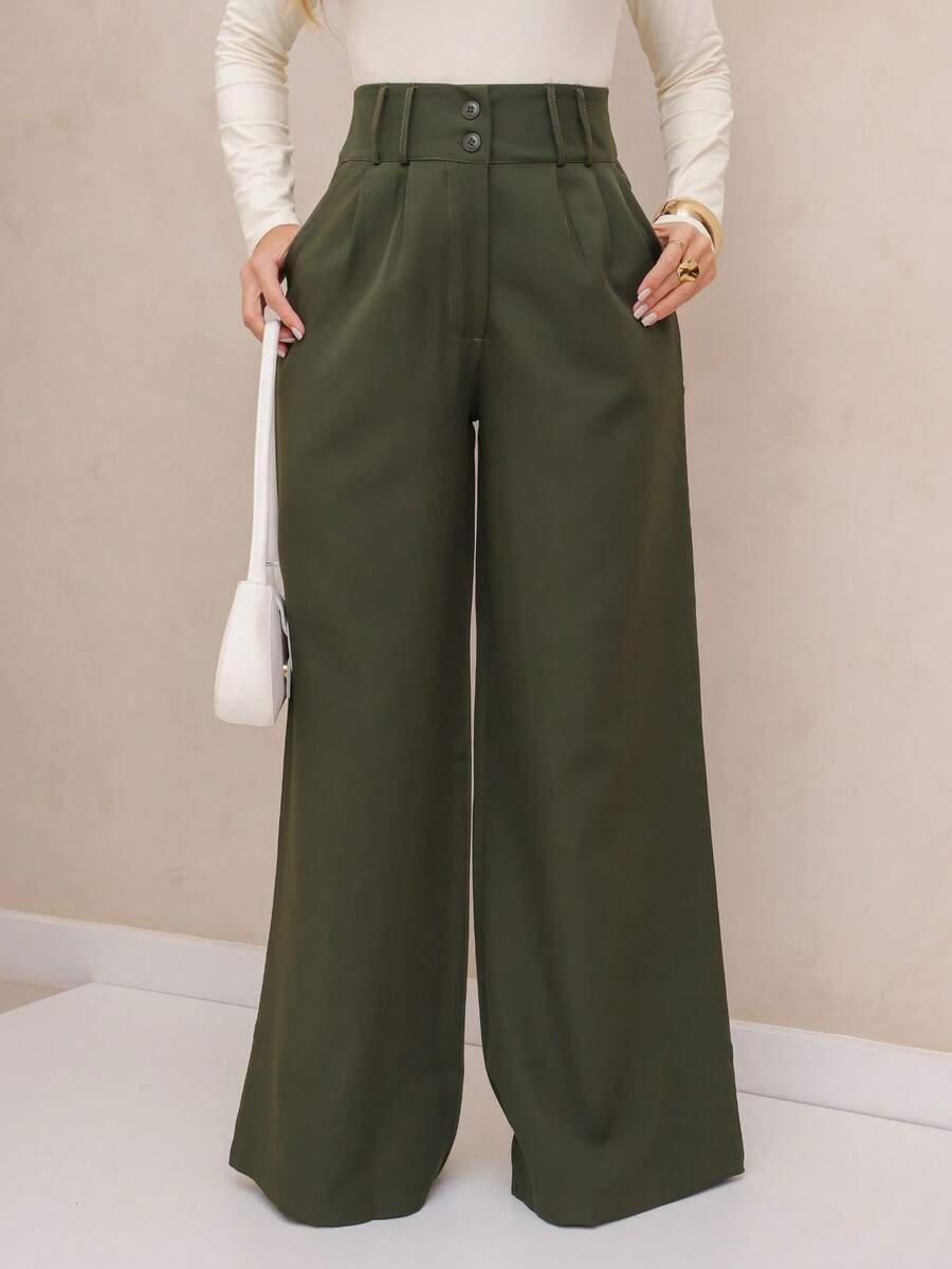 YING ZI Women Pants - Army Green - View 1