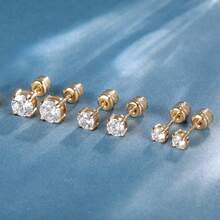 MDFUN 3 对不锈钢精致小金珠/锆石/螺纹螺丝耳钉 - 金黃色 - 查看 4